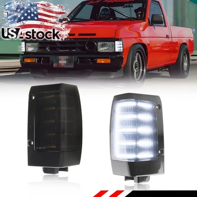 2X Smoked White LED Corner Side Marker Signal Lights For 90-97 Nissan D21 Pickup - Image 1 of 4