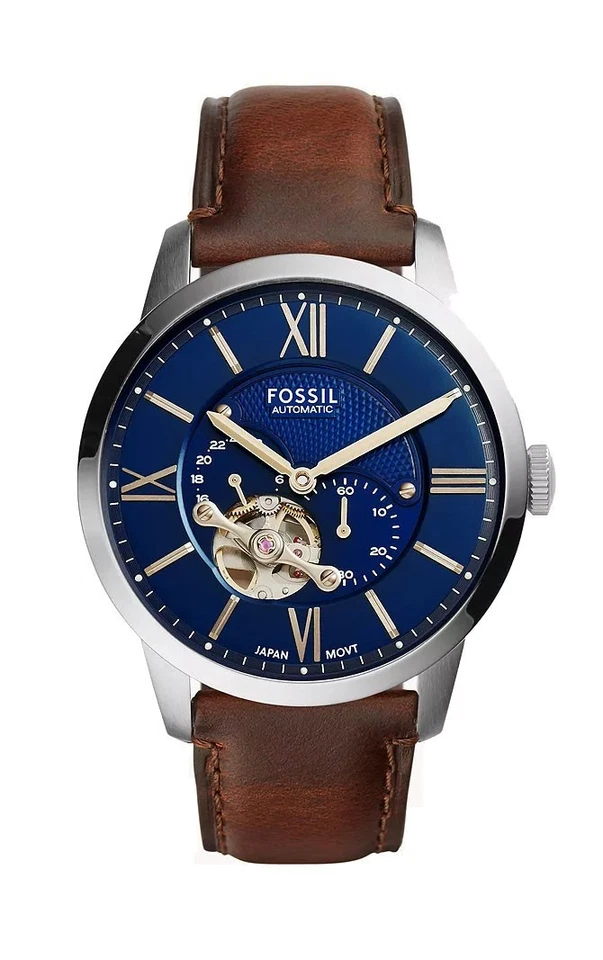 Fossil ME3110 Brown/Blue Men's 44mm Leather Band Steel Case Automatic Analog Watch