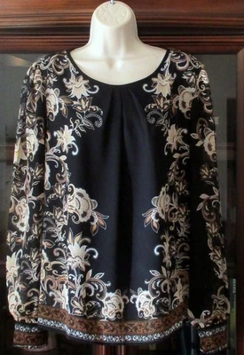 Nuevo con etiquetas Top drapeado Figueroa & Flower negro floral transparente forrado trasero ojo de cerradura talla L Foto 1 de 4