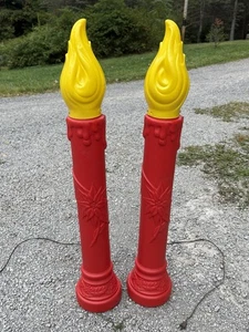 2 Vintage 38" Empire Poinsettia & Holly Candle Christmas Blow Mold Yard Decor - Picture 1 of 10