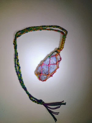 Радужная конопля макраме Висконсин лунный камень ожерелье сумочки подвеска #8 - Изображение 1 из 4