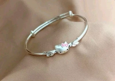 Brazalete Brazalete Ajustable Mujer Acero Inoxidable Plateado Gato Hello Kitty Foto 1 de 2