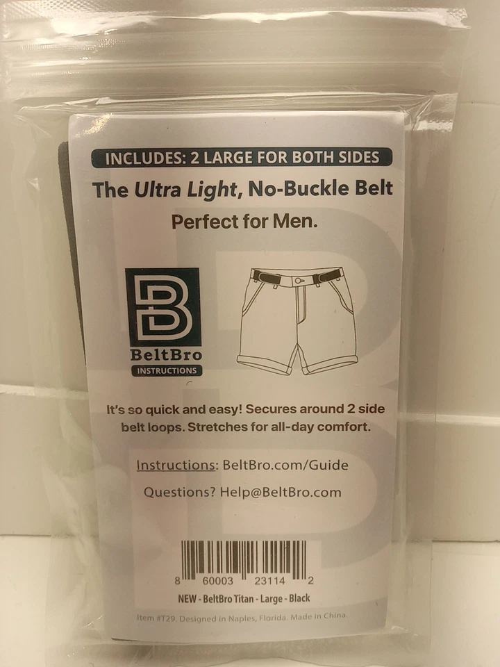2 Large Beltbro TITAN in Black No Buckle Elastic Hook and Loop Adjustable 16"