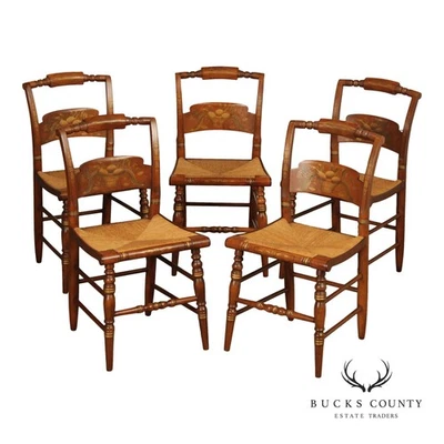 Hitchcock Set Of Five Sheraton Style Maple Painted Rush Seat Dining Chairs - Image 1 of 4