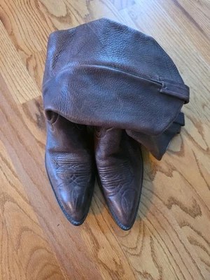 Botas ocidentais vintage Larry Mahan masculinas 10 D marrom escuro couro macio cowboy  - Imagem 1 de 4