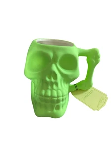 Neon Lime Green 3D Skull Mug Soft Touch Ceramic 14oz Pastel Halloween Cup NWT - Picture 1 of 5