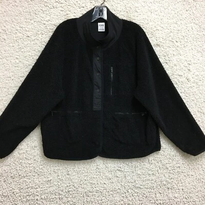 PINK Victorias Secret Jacket Large Adult Black Fleece Teddy Sherpa Snap Womens - Image 1 of 4