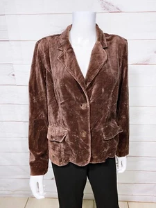 White Stag Womens Velour Jacket Size L Brown Buttons Pockets Lined 100% Cotton - Picture 1 of 7