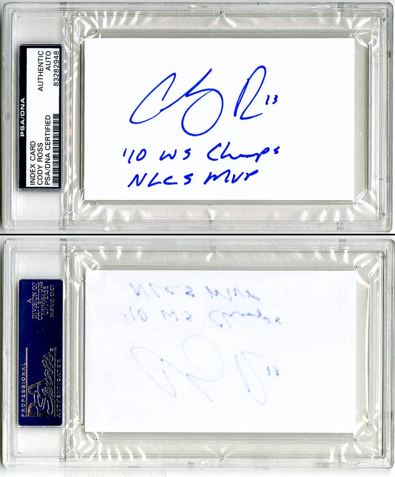 Cody Ross SIGNED 3x5 Index Card + World Champs MVP SF Giants PSA/DNA AUTOGRAPHED - Image 1 of 1