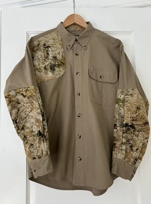 Cabelas Men’s  L Shooting Hunting Tan Camo Long Sleeve Button Down shirt cotton - Image 1 of 4