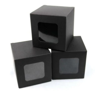 200x Clear Window Black Paper Packing Box Cupcake Macaroon Candle Gift Favor Box - Image 1 of 4