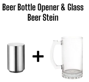 Automatic Bottle Opener Stainless Steel Magnetic Bottle Cap Opener & Beer Glass - Picture 1 of 6