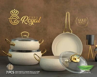 CASAROYAL Cookware Set. Elite Bio Granite Coating. Non-stick. Ivory color.