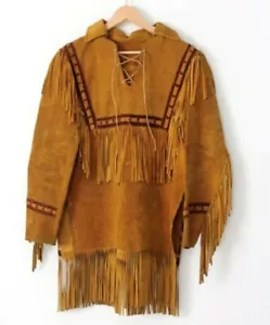 Chaqueta Abrigo Chaqueta con Flecos de Cuero de Gamuza Ropa Nativos Americanos Camisa de Guerra - Imagen 1 de 4