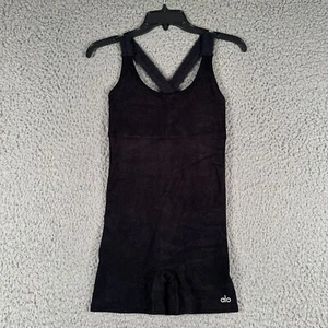 Alo Yoga Seamless Luxe Terry Cuddle Romper Womens XS Black - Picture 1 of 10