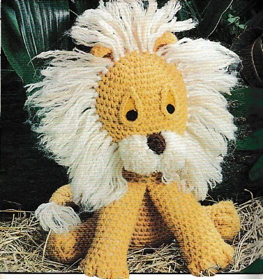 Stuffed Sitting Lion Toy - 10" tall - Worsted yarn - CROCHET PATTERN ONLY - Image 1 of 2