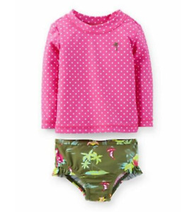 NEW Carter's Baby Girl ~ Tropical Polka Dot 2-piece Rashguard Swimsuit ~ 3 m