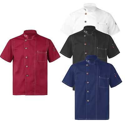 Men's Short Sleeve Chef Jacket Coat Kitchen Cooking Uniform Restaurant Workwear • 17.49$