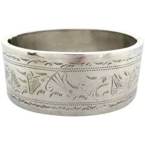 Antique VICTORIAN Sterling Silver & Metal HAND ENGRAVED BELLFLOWER CUFF BANGLE - Bild 1 von 12