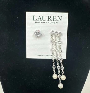 Ralph Lauren Silver-Tone Mix N Match Imitation Pearl Earring/Cubic Zirconia Set - Picture 1 of 1