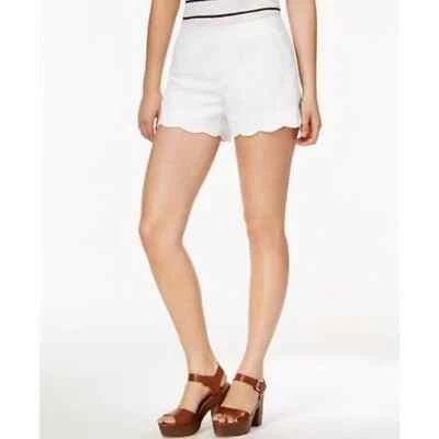 Cynthia Rowley size 8 white linen blend shorts scalloped edges zips up side NWT - Image 1 of 4