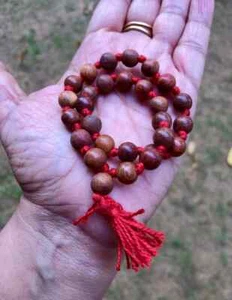 27+1 Bead Prayer Beads Indian RED SANDALWOOD Lal Chandan Mala Rosary Bracelet - Picture 1 of 4