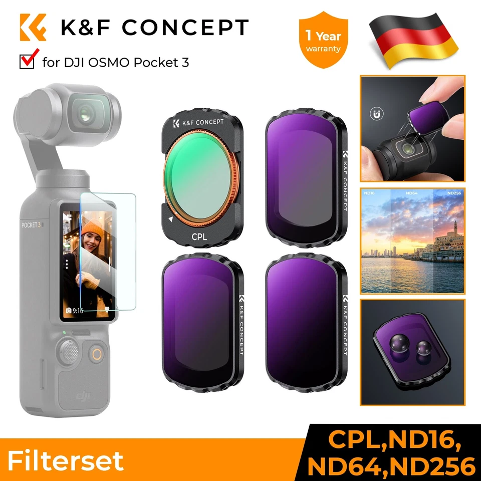 K&F Concept 4pcs Magnetischer CPL,ND16,ND64,ND256 Filter für DJI OSMO Pocket 3