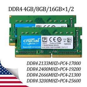 Crucial 8GB 16GB DDR4 RAM 2400 2666 3200 MHz SO-DIMM 1.2V 260Pin For Laptop Lot - Picture 1 of 13