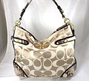Beautiful COACH Colette Signature Beige Sateen  Python Leather Hobo Bag  #16408 - Picture 1 of 8