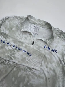 Huk Fishing Shirt Mens Medium White Yeti 1/4 Zip Performance Stretch Long Sleeve - Picture 1 of 9