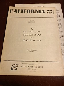 Vintage Sheet Music California Here I Come by Jolson, DeSylva & Meyer 1924 - Picture 1 of 8