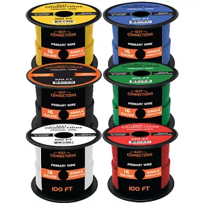 16 Gauge Car Audio Primary Wire (100ft–6 Rolls)– Remote, Power/Ground Electrical - Picture 1 of 9
