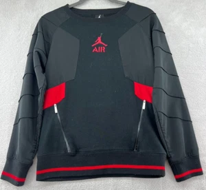 Air Jordan Sweatshirt Boys Large Fleece Crewneck Black Red Zippered Pockets - Picture 1 of 9
