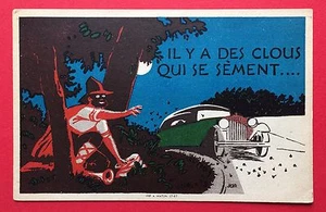 Automobil Künstler AK um 1935 Typen wirft Nägel vor Auto    ( 5517 - Bild 1 von 1