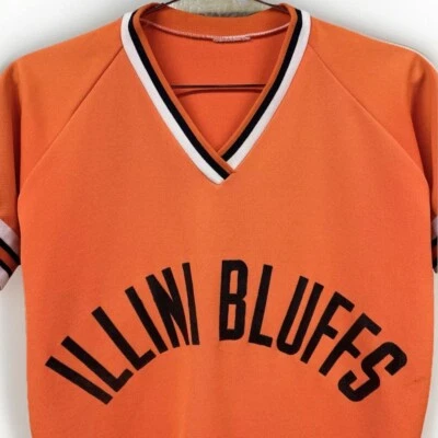 Vintage Illini Bluffs Glasford IL Baseball Jersey T Shirt Softball Orange  - Image 1 of 4
