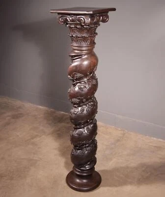 Antigo pedestal de exposição francês coríntio/suporte de planta ou pilar/coluna em carvalho - Imagem 1 de 4