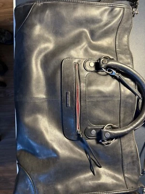 Vintage Victoria Secret Black Leather Purse Weekender Duffle Bag Tote 19x7x14” - Image 1 of 4