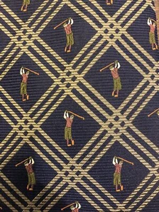 OFF ISLAND Tommy Bahama Men’s 100% Silk Necktie Designer Golfer Gold Navy EUC - Picture 1 of 7
