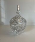 Vintage clear cut glass style triangular candy dish with pin wheel pattern