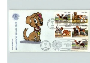 DOGS, Hand Painted Block of 4 First Day of Issue + AKC Show Dogs special cancel, - Picture 1 of 1
