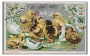 Joyful EASTER Greetings Cute Baby Chicks Vintage Postcard - Picture 1 of 2