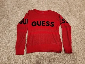Guess Mesh Sweater Large Red Open Weave - Picture 1 of 10