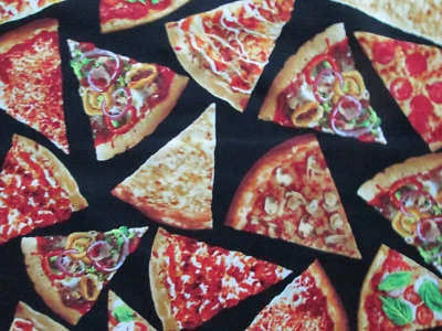 Rebanadas de pizza bocadillos comida tela de algodón FQ Foto 1 de 4