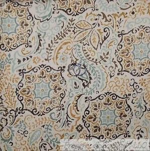 BonEful FABRIC FQ Cotton Woven Decor Tan Brown Flower Country Garden Blue Gold L - Picture 1 of 12