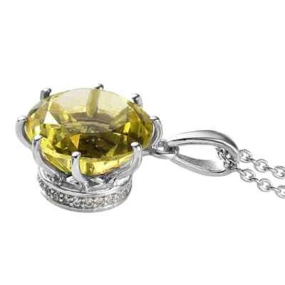 Brazilian Green Gold Quartz & Zircon Pendant 20" Chain Platinum Plated 9.65ctw - Image 1 of 4