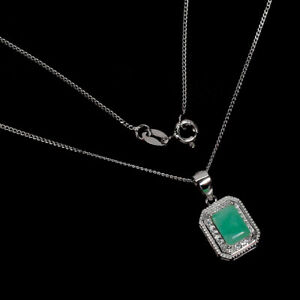 Unheated Octagon Green Emerald 7x5mm Simulated Cz 925 Sterling Silver Necklace