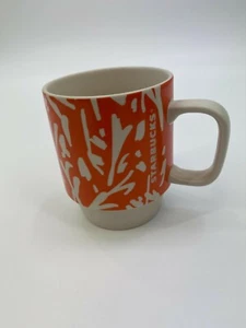 2016 STARBUCKS ORANGE/ WHTIE FLORAL MUG - Picture 1 of 3