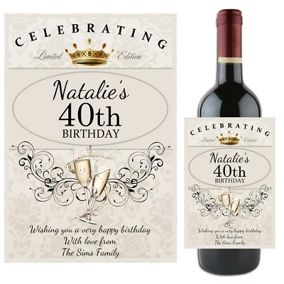 INVITE DESIGNS LTD Personalised Happy 18th 21st 30th 40th Birthday Wine Champagne Bottle Label N64