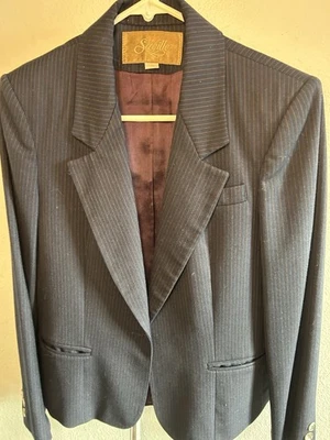 De Colección Saville Mujer Falda Traje Talla 8P Gris con Rojo Profundo Gris Raya Blazer Chaqueta Foto 1 de 4