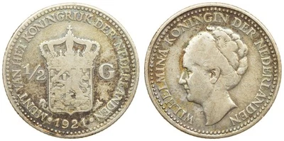 Netherlands - 1/2 Gulden 1921 - Wilhelmina, Silver - Image 1 of 3